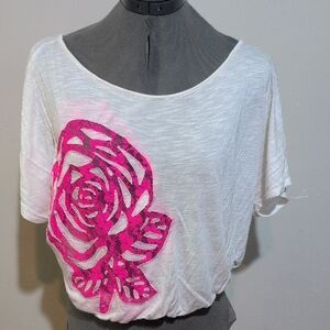 Rue21 White Tee with Pink Floral Design